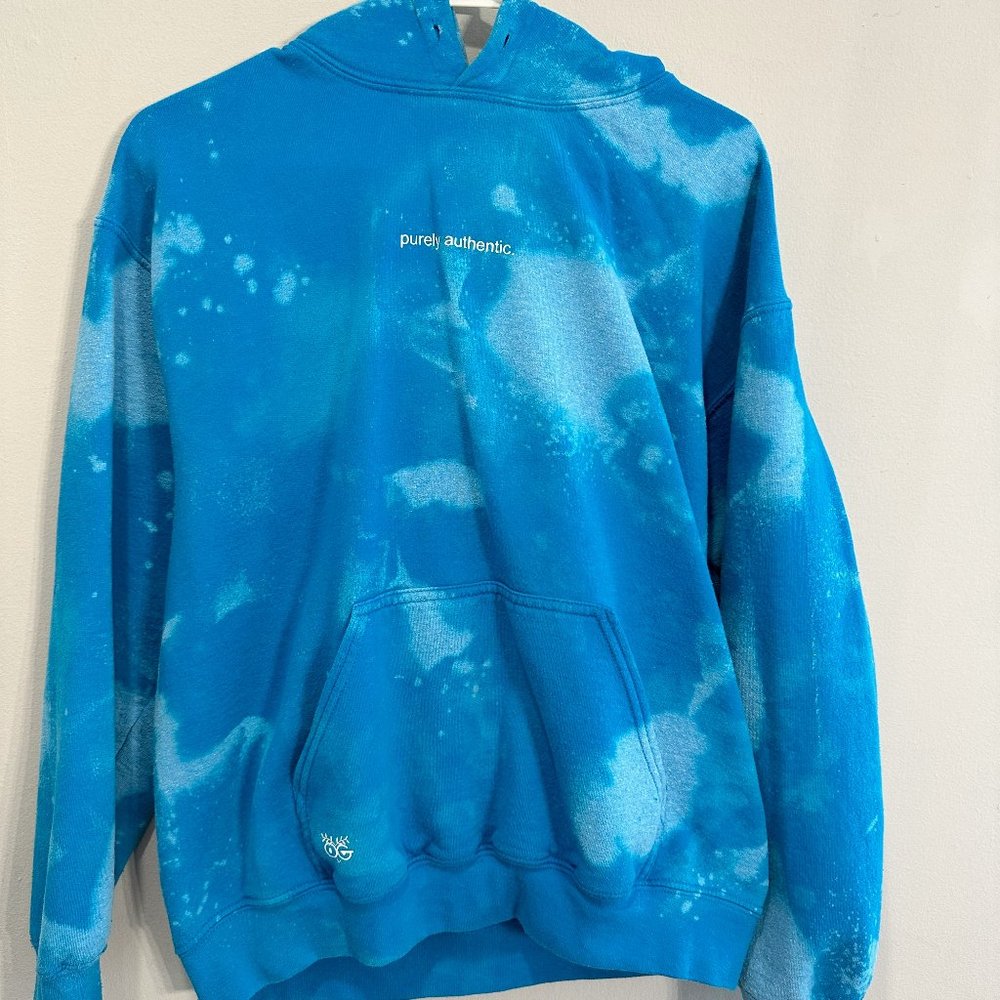 Hand Dyed Bright Blue Hooded Sweatshirt Size Medium